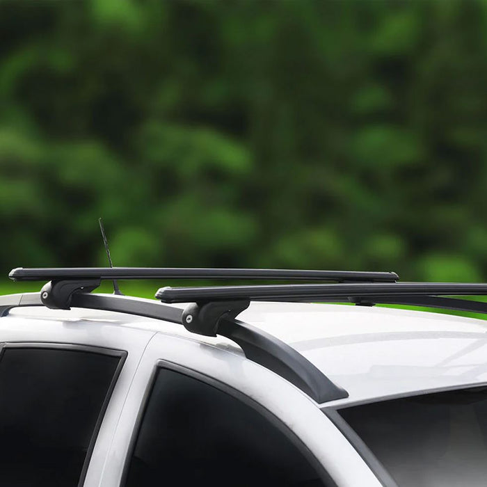 Roof Bars Rack Aluminium Black fits Toyota  Hilux 2005-2015 For Raised Rails Omtec - Bars 4 Cars